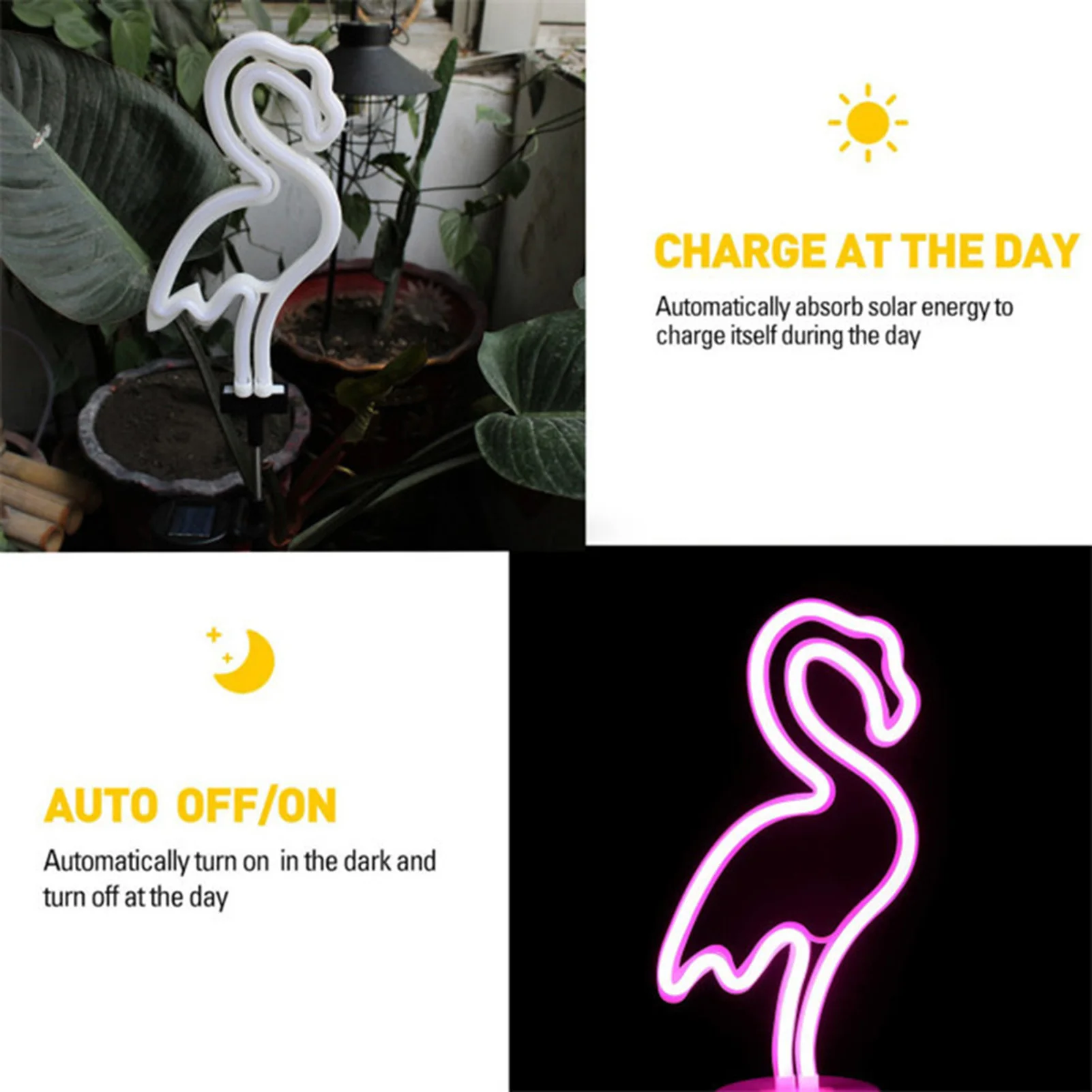 

Solar Lawn Lamp Ground Flamingo Neon Pink Lighting Lamp For Outdoor Waterproof Courtyard Garden Products Garden Accessories