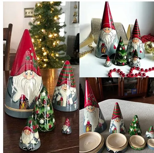 

Рождественская деревянная гномная гнездовая кукла, набор из 5 игрушек ручной работы, декоративный дом, эльф, Рождественский Декор