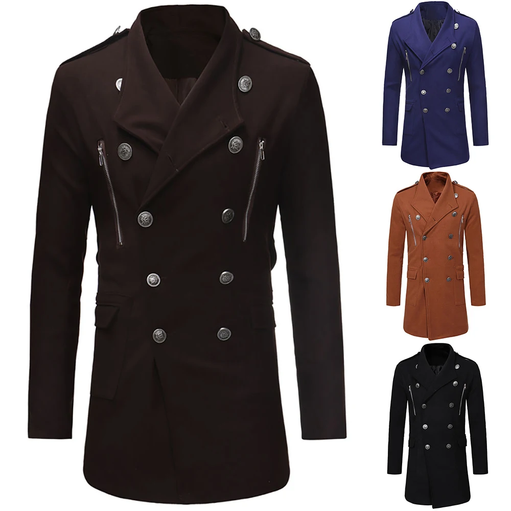

2022 Men's Double Breasted Long trench Coat Spring/Autumn Men Turn-down Collar Solid Long Sleeve Casual Fashion Windbreaker Coat