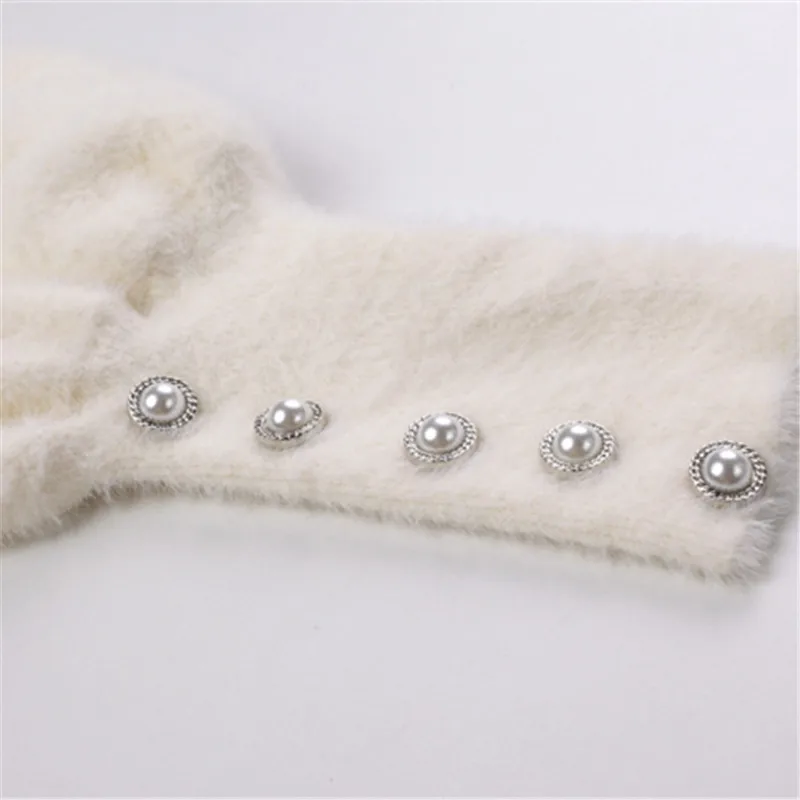

Faux Mink Cashmere Warm Winter Dress Women O-Neck Long Sleeve Stretch Knit Sweater Dress Lady High quality Elegant Pleated Dress
