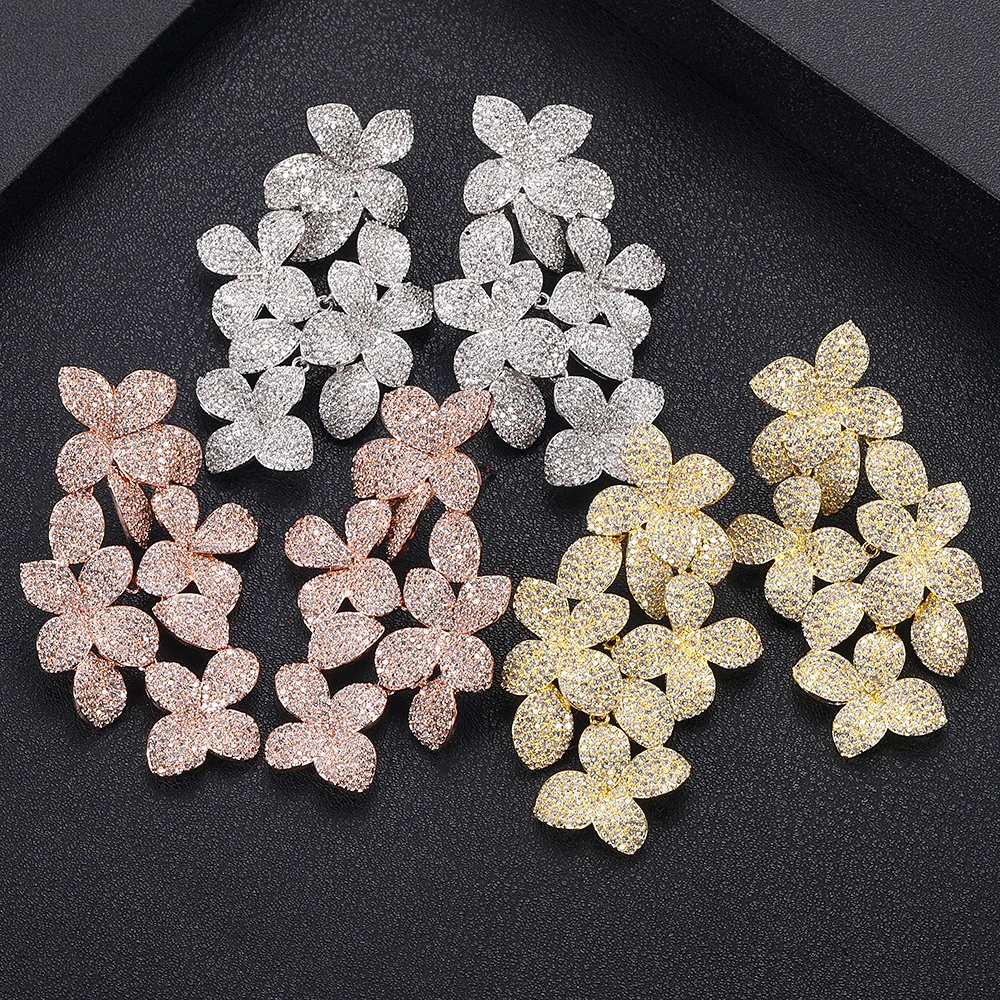 JankellyLuxury лист формы полная микро кубический цирконий для женщин Свадебные серьги