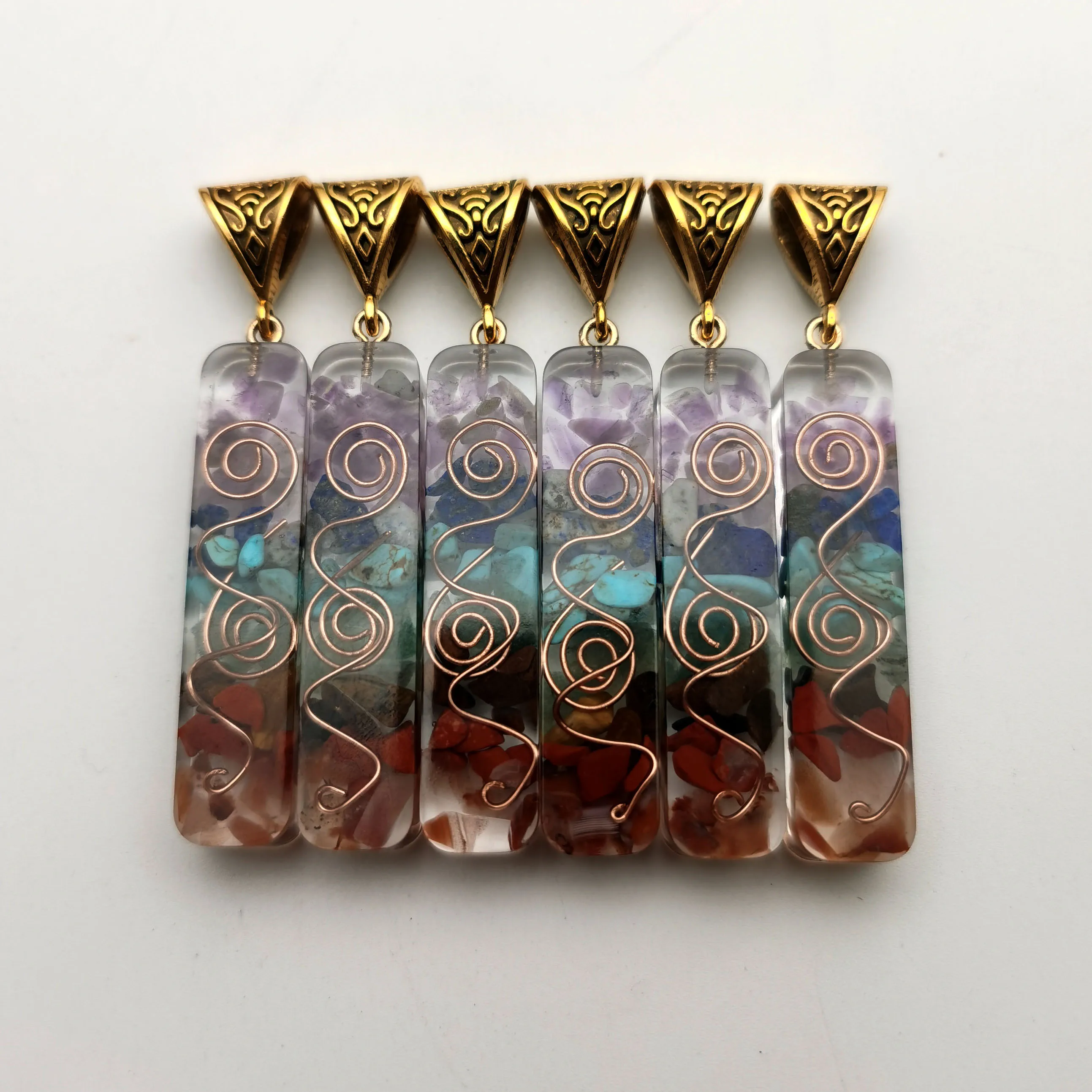

Acrylic inlay natural stone crystal pillar Pendants & necklaces for making Jewelry fashion charm Point trendy 6pc Free shipping