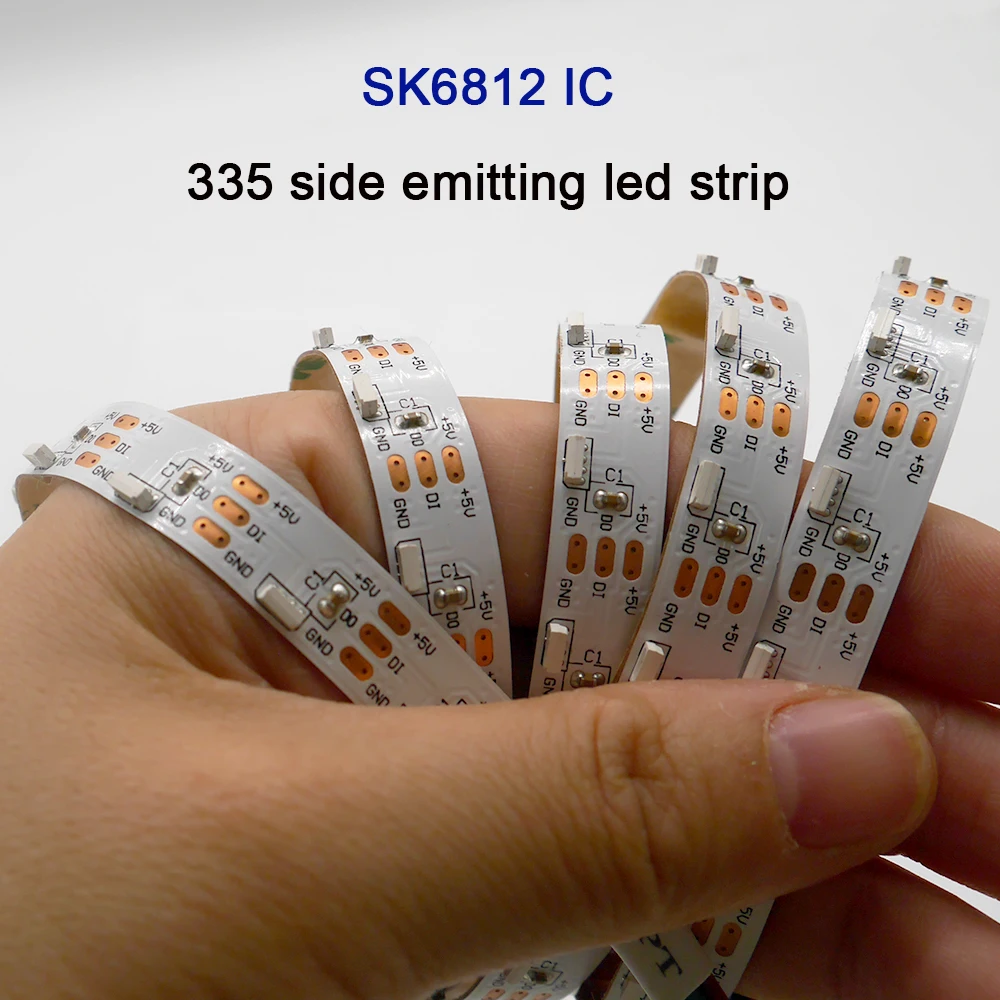 DC5V 5m addressable 60leds/m WS2812B SK6812 IC 300leds controlled side emitting 335 digital LED strip White PCB IP30 | Лампы и
