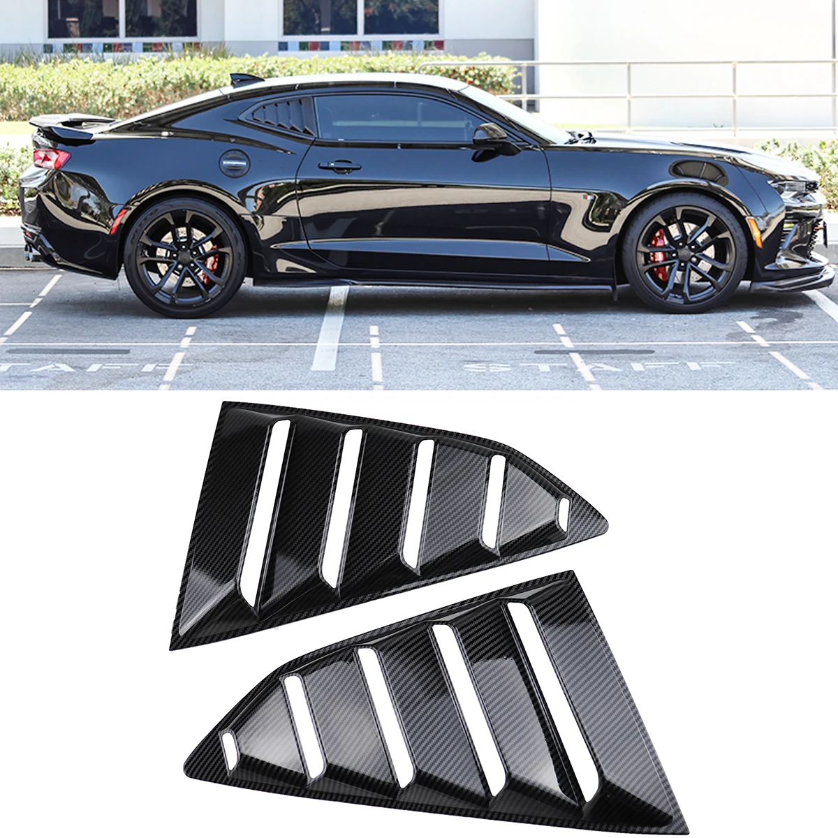 

Carbon Fiber Look Rear Side Quarter Window Louvers Cover Body Trim For Chevrolet Chevy Camaro 2016-2021 Car Accessories