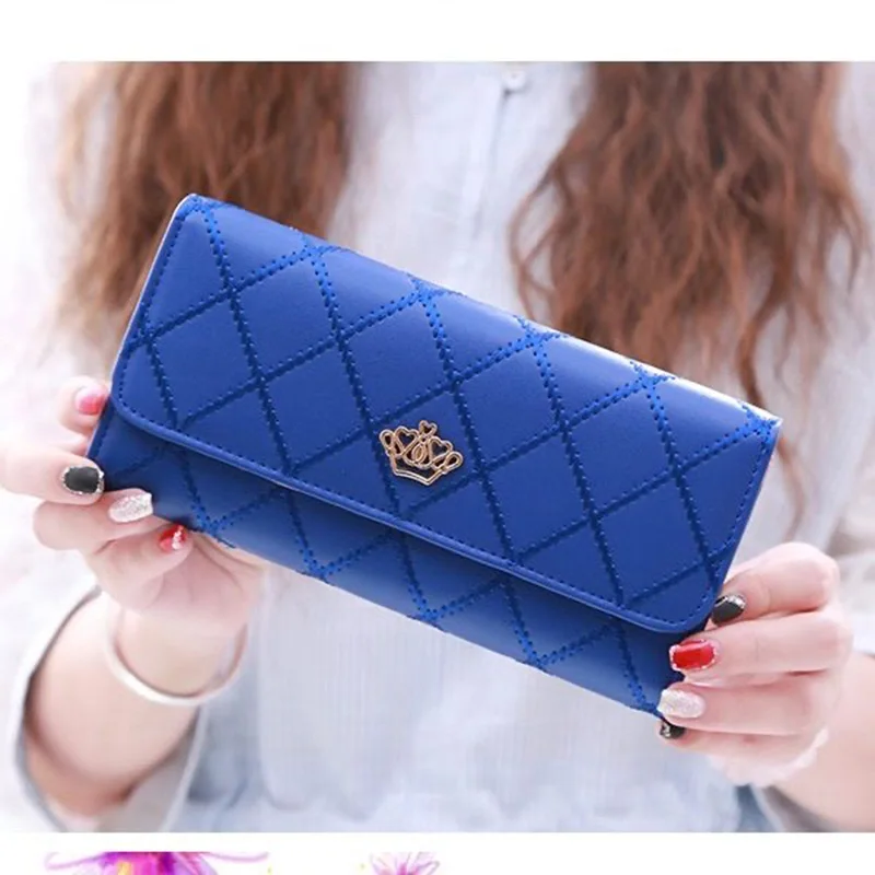 

Luxury Women Crown Leather Wallets Long Zipper Solid color Coin Purses Clutch Female Patchwork Credit Card Holder