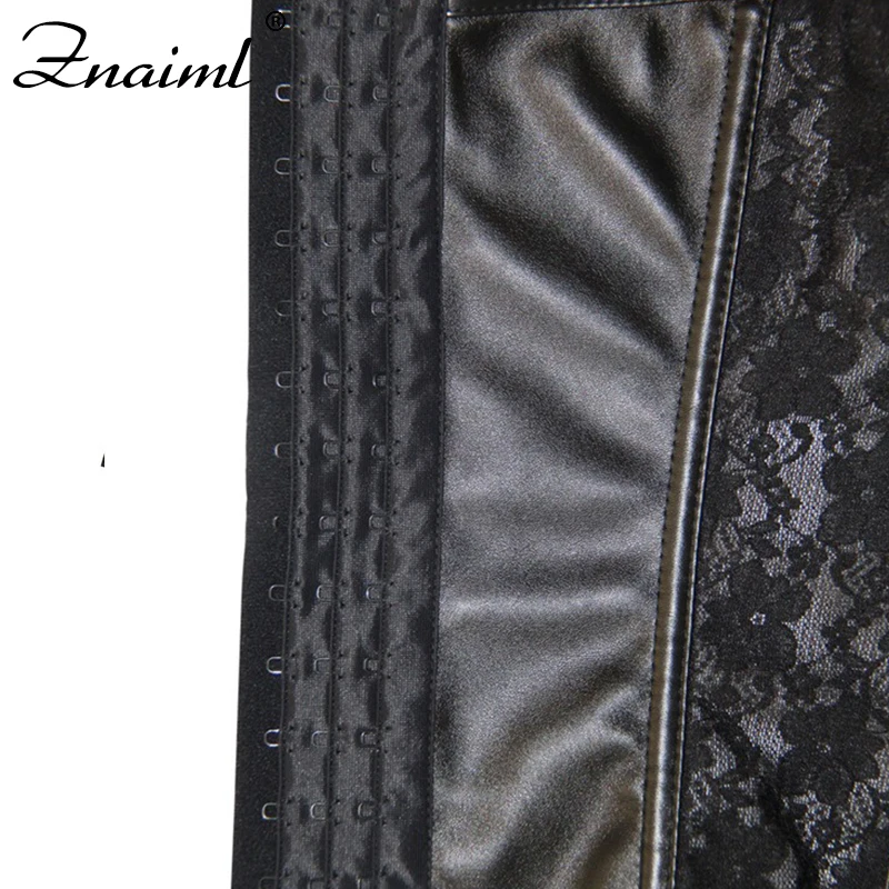 

Znaiml High Quality Sexy Spaghetti Strips Corset Women PU Lace Patchwork Body Bustier Mesh Breathable Corsets Plus Size S-6XL