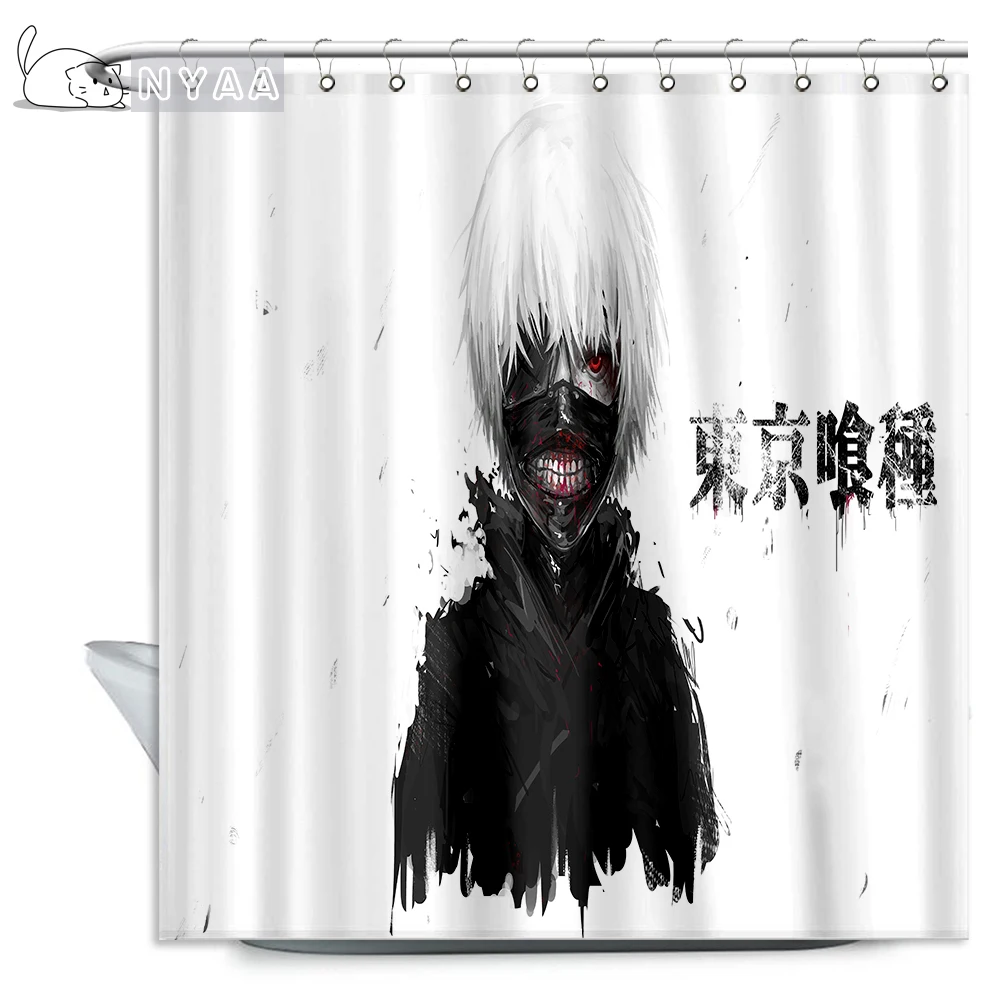 

NYAA Tokyo Ghoul Anime Shower Curtain 3D Waterproof Polyester Fabric Bath Curtain With 12 Hooks For The Bathroom