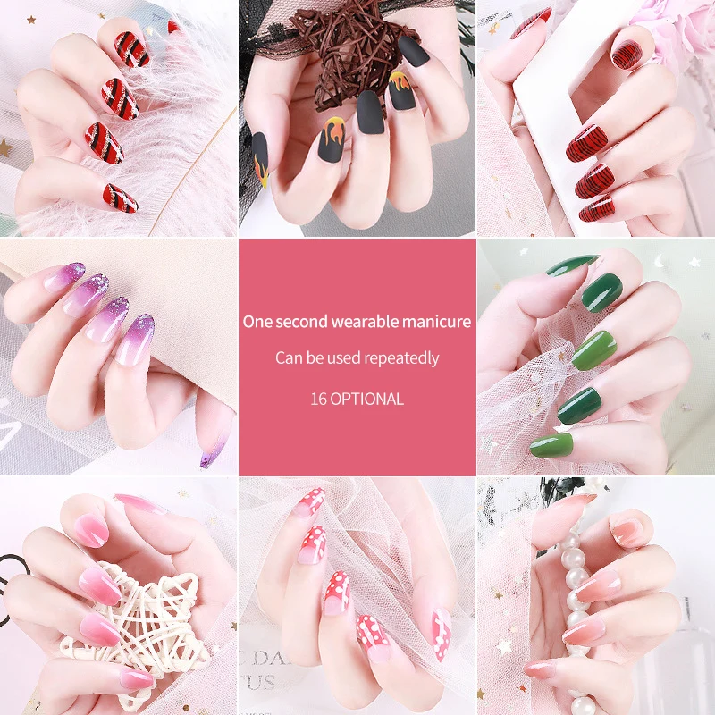 

24PCS Full Cover Press on Nails Acrylic Nails with Design Gradient Shiny False Nail Kit The New Wearable Nail Art Nail Stickers