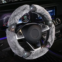winter warm car steering wheel cover comfortable plush rhinestone wheel cover funda volante coche car accessories for girls