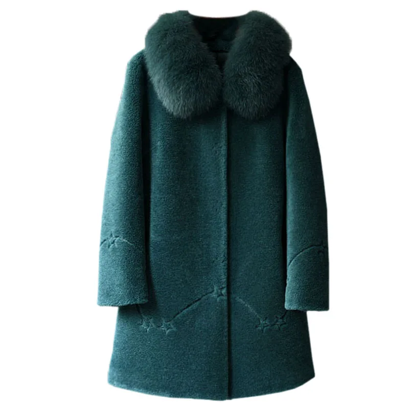

Женское пальто с натуральным мехом, осенне-зимняя одежда 2020, Корейская винтажная овчина, женская элегантная куртка из 100% шерсти, топы, пальт...