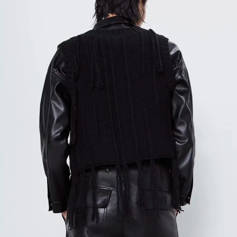 2019 ZA женский вязаный свитер с бахромой на осень и зиму Повседневный пуловер