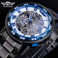 winner man clock mens watches top brand luxury mechanical mens watches luminous hands diamond stainless steel skeleton watches