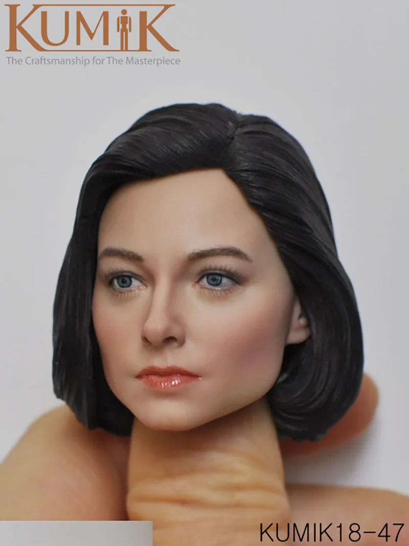 

KUMIK 1/6 Female Head Sculpt Model KM18-47 Black Short Hair Head Carving Fit 12" Action Figure Toys