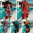 Мужские повседневные шорты, винтажная Мужская футболка, спортивные брюки, комплект из 2 предметов, модная мужская одежда с принтом букв A, костюм для бега с круглым вырезом