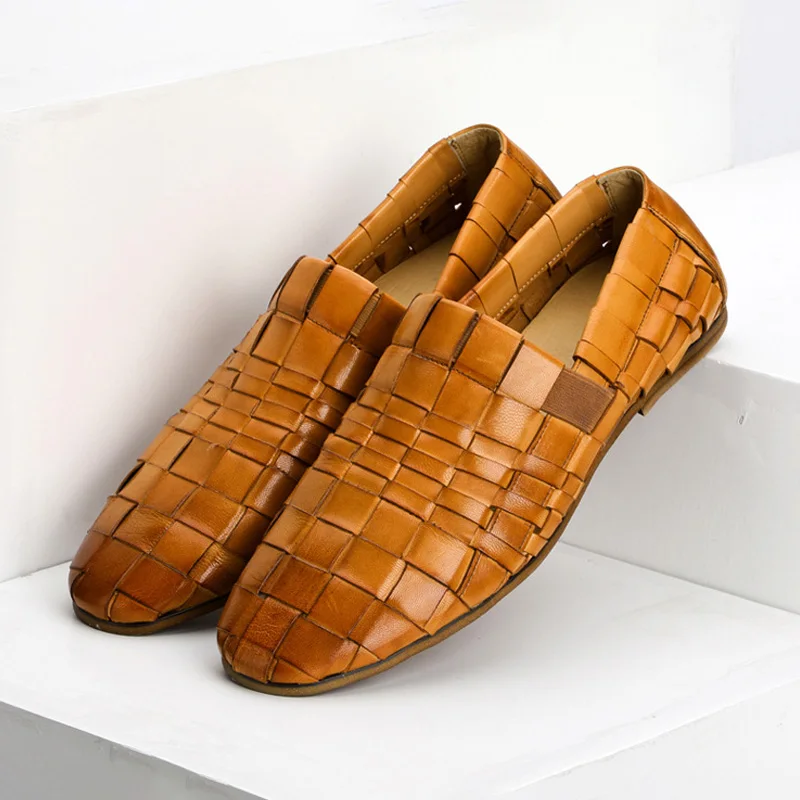 Мужская обувь ручной вязки из натуральной кожи дышащая повседневная в