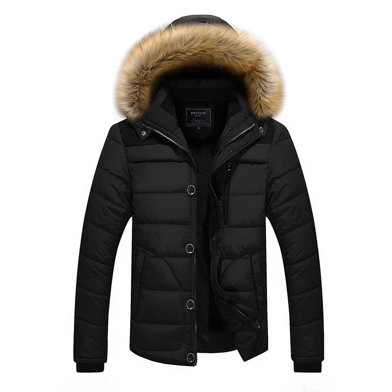 BZBFSKYWinter теплые мужские хлопковые парки с меховым воротником мешковатые