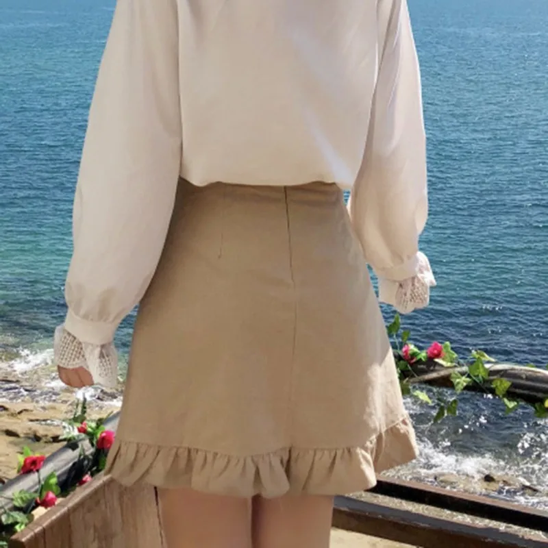 

Fashion High Waist A-line Mini Skirt Women Preppy Style Girl High Waist Casual Summer Solid Color Skirt