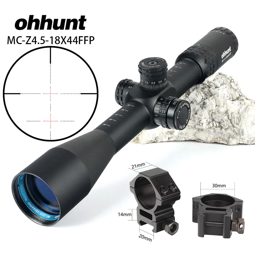 Охотничий ohhunt MC-Z 4,5-18X44 FFP первый фокальный оптический прицел боковой Parallax Z1000 стекло гравированное сетка замок Сброс прицел - Цвет: with Picatinny Rings