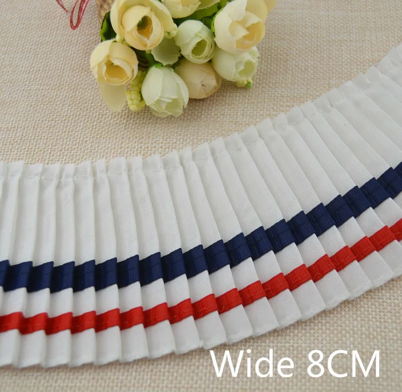 8 см широкая плиссированная аппликация из шифонового кружева в синюю и красную