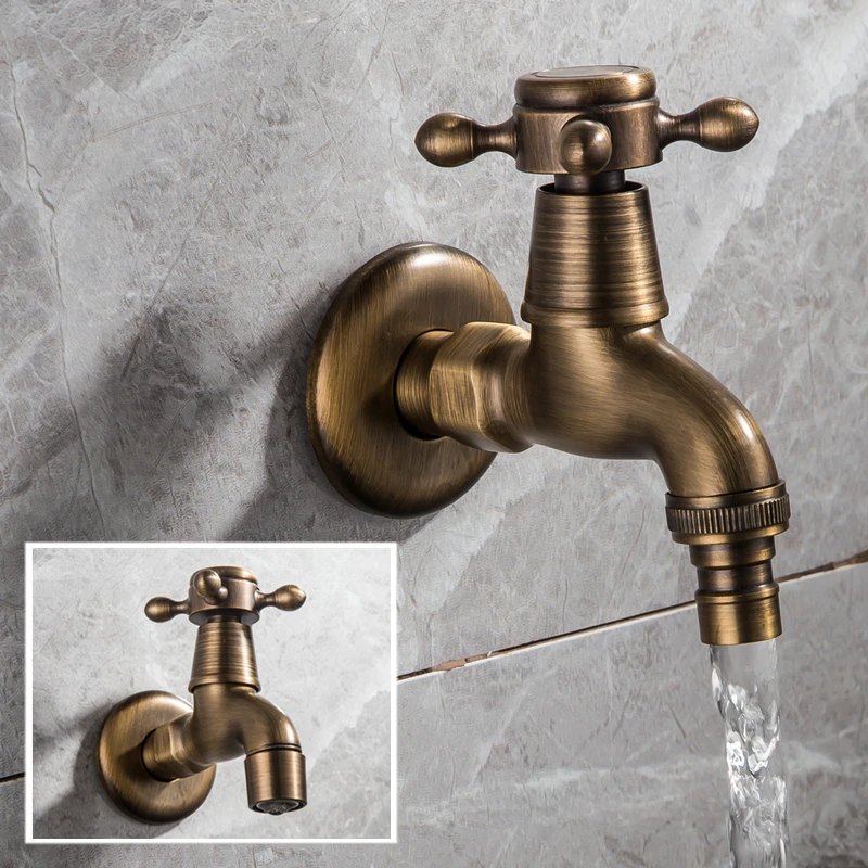 

Brass Wall Mount Bibcock Retro Tap Decorative Outdoor Garden Faucet Washing Machine Mop Luxury Antique WC Taps Torneira parede