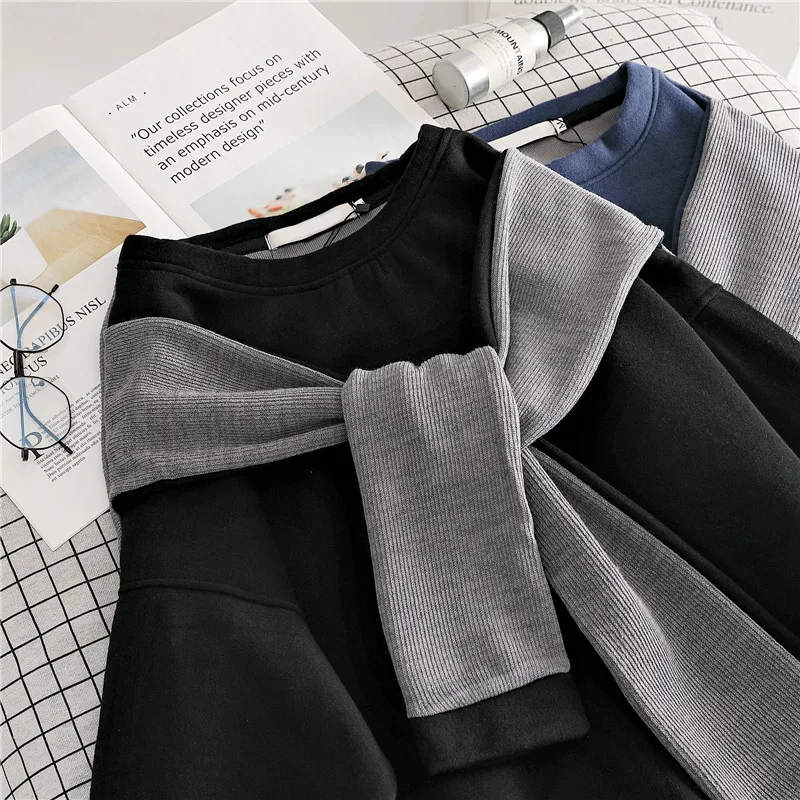 Свитшоты Женские винтажные с имитацией двух предметов стильная простая Осенняя