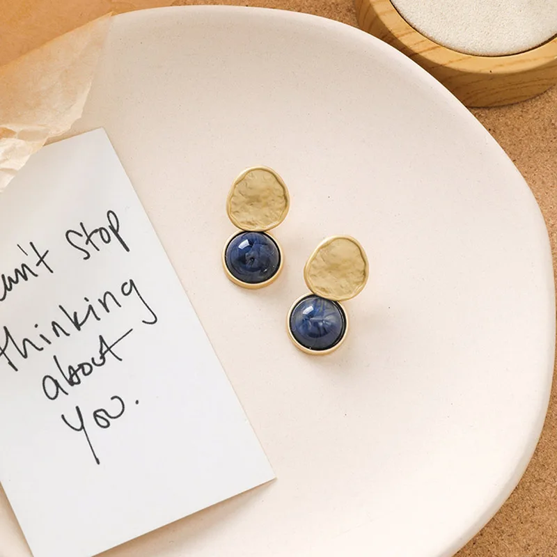 Мрамор серьги гвоздики с рисунком в стиле ретро Стиль маленькие круглые сережки