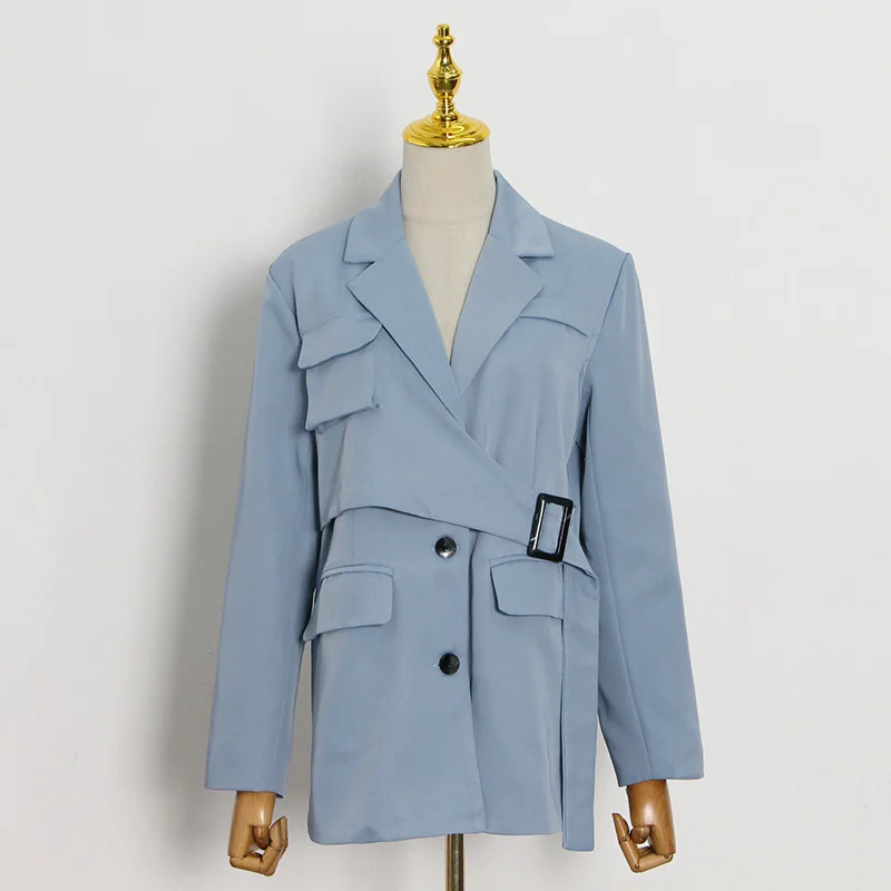 

Button Single Breasted Multi Pocket Personalized Women Coat Light Mature Suit 2021 Autumn Long Sleeve High-quality Blazer U119