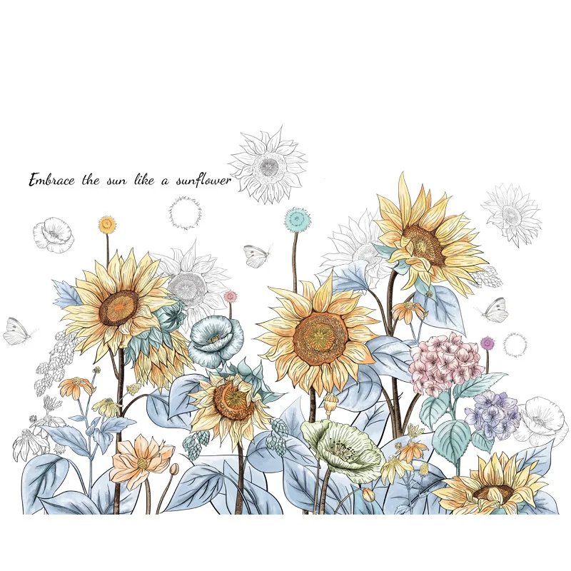 

Sunflower Wall Stickers Flowers Wallpaper Bedroom Living Room Decor Sofo Background Wall Decal Murals Aesthetic