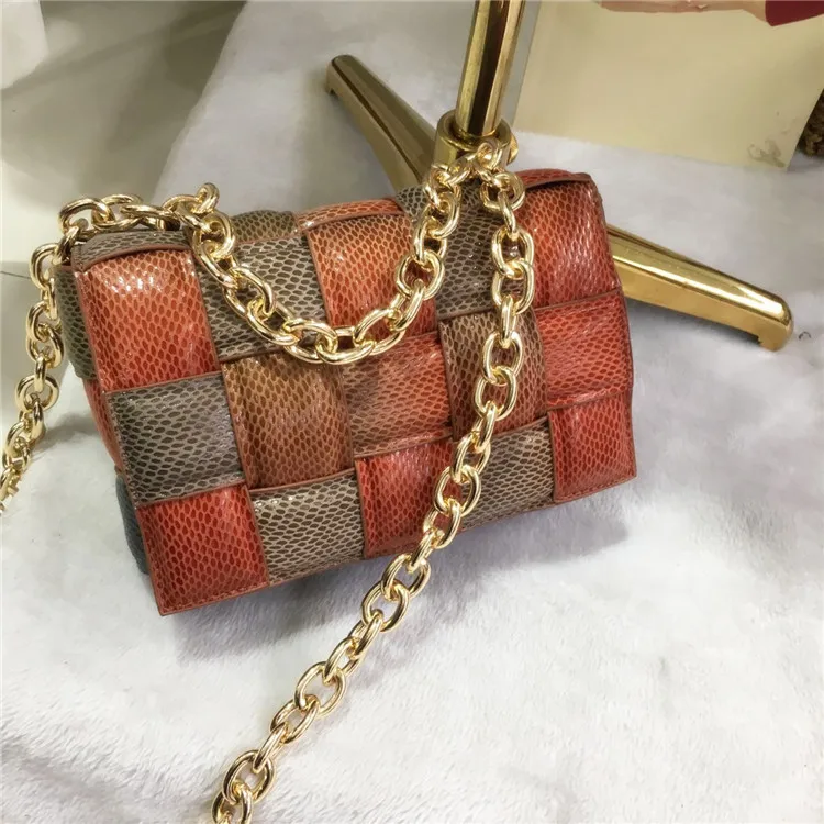

Bag For Women Thick Metal Chain Snakeskin Pattern Crossbody Bag For Women New Korean Designer Woven Wadding Shoulder Bag