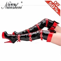 6 inches belt buckle platform boots red and black stripper heels sxey pole dance shoes high heels show models retro punk gothic