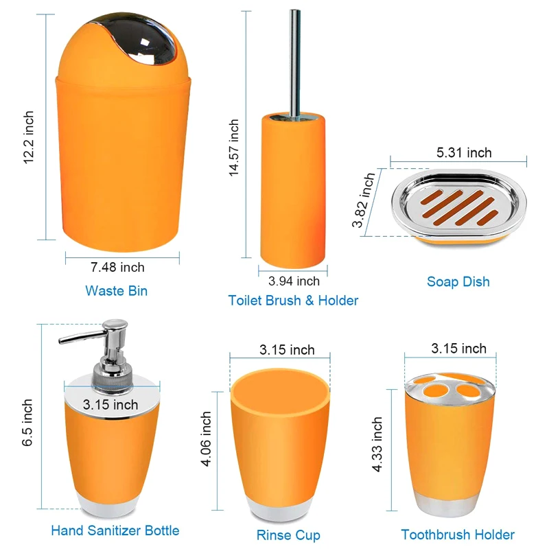 

6pcs Bathroom Accessories Set Bath Toilet Brush with Trash Can Toothbrush Holder Soap Tumbler Cup ALS88