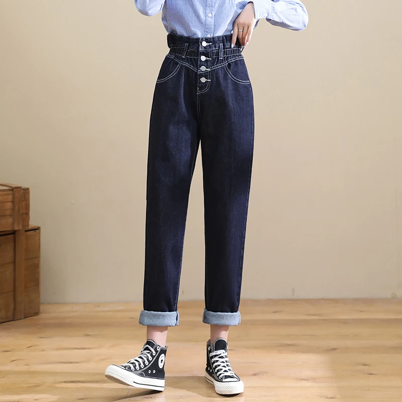 

Zoenova Creative Button Design Placket Blue Jeans Slim And High Waist Young Fashion Summer Denim Trousers Girls Trend Hot Sales
