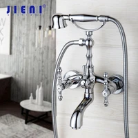 jieni brass bathroom basin faucet bathtub shower set chrome polish water mixer tap wall mounted telephone hand shower faucet