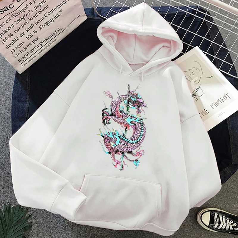 Women Oversized Sweetshirt Harajuku Vintage Hoodie Hoodie Women Streetwear Chinese Dragon Print Hooded Winter Sweatshirt Clothes