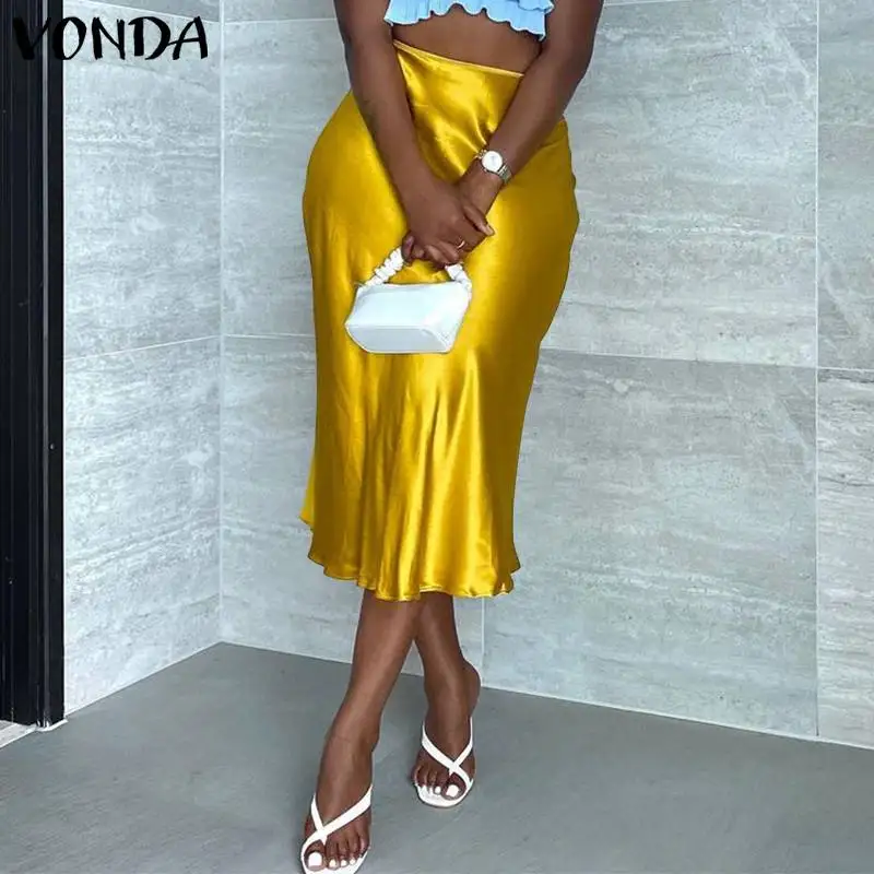 

Women Skirt 2021 VONDA Elegant High Waist Pleated Long Skirts Evening Party Sexy Package Hip Skirt Faldas De Mujer Oversized