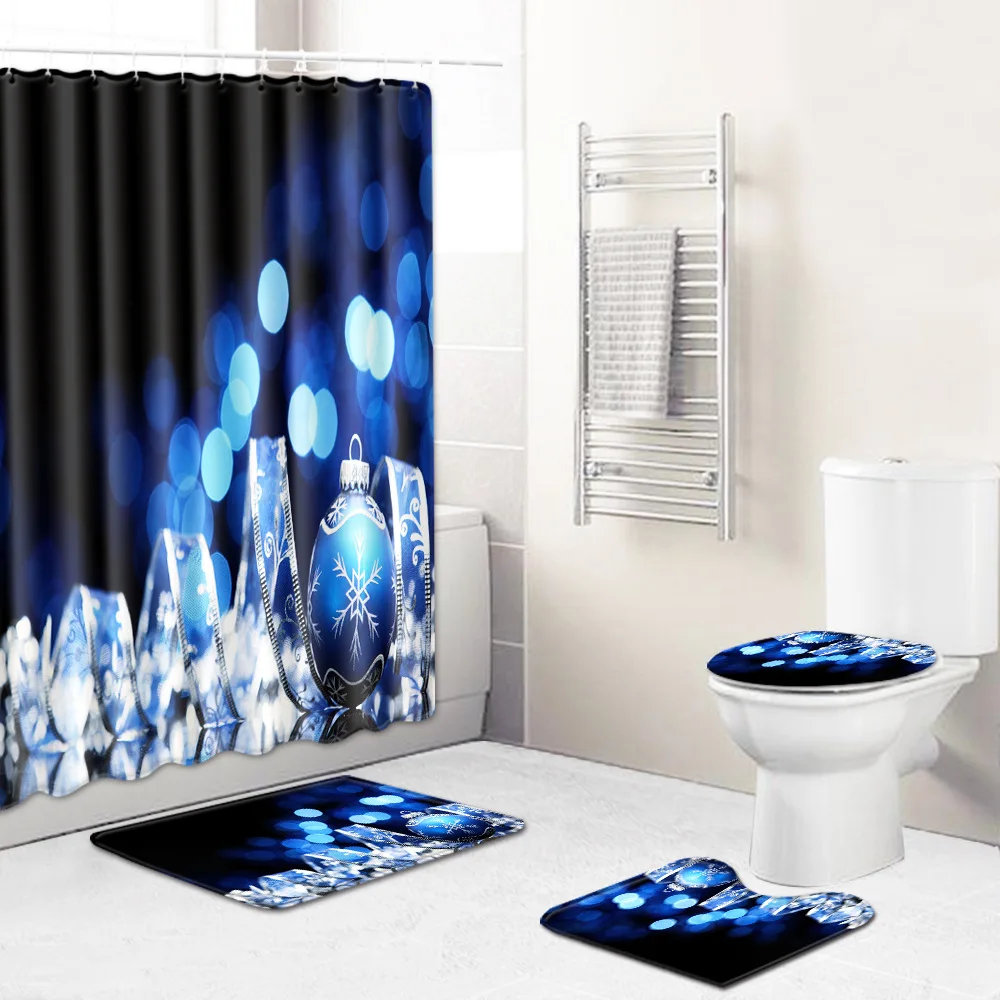 Занавеска для душа/коврик ванной/коврик унитаза набор Санта Клауса с рисунком