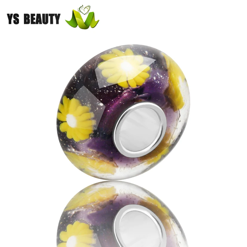 Фиолетовые стеклянные бусины с мотивом маргаритки, оригинальный дизайн китайской фабрики, бусина из серебра 925 для европейских браслетов-шармов, подходят для создания индивидуального образа.