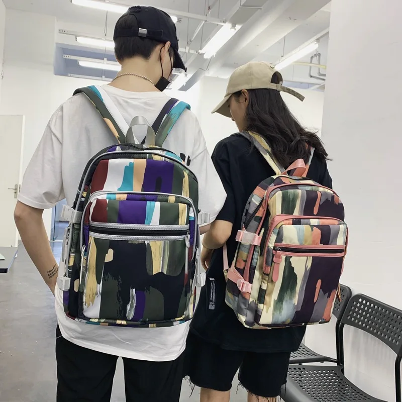 

Schoolbag female ins wind Korean Harajuku ulzzang college backpack Mori color matching camouflage large capacity backpack