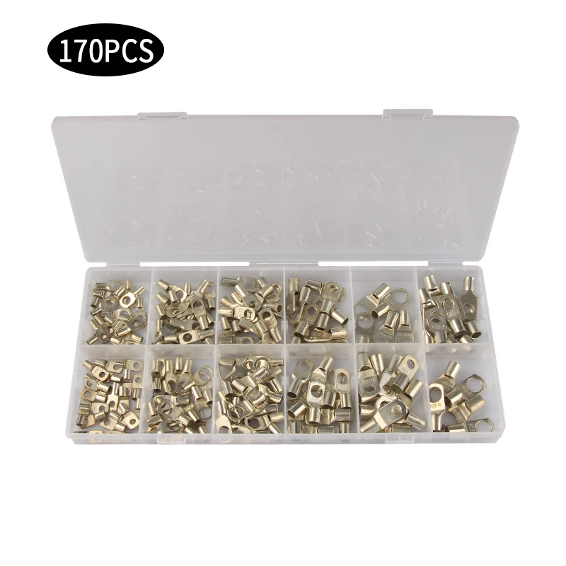 

170Pcs SC10-SC25 Ring Bare Terminals Tinned Copper Lug Ring Seal Wire Connectors Bare Cable Crimped/Soldered Terminal