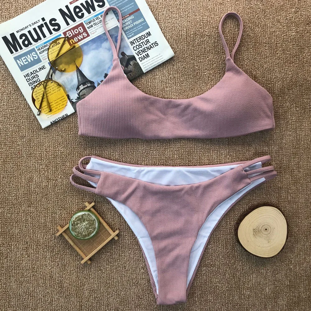 

2021 Sexy Blue Mid Waist Bikini Women Swimwear Female Swimsuit Two-pieces Bikini set Push Up Bather Bathing Suit Swim