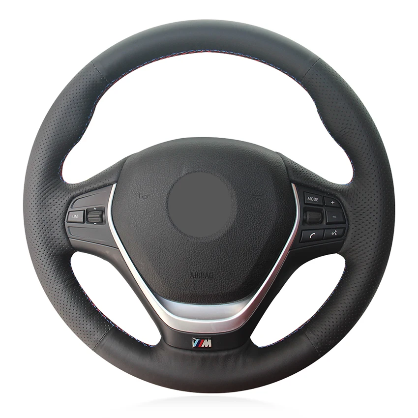 Рука сшитый черный искусственной кожи чехол рулевого колеса автомобиля для BMW F20
