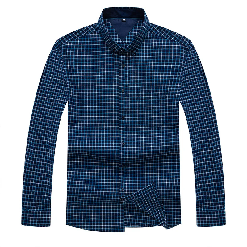 

Men's Long Sleeve Plaid Shirt fat plus size Lapel shirt