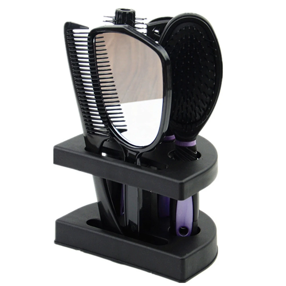

5pcs Tool Combs Mirror Massage Salon Travel Portable Nonslip Makeup Ladies Styling Set Women Hair Brush With Holder Random Color