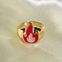 gothic jewelry red flame rings jewlery for women punk creative ins korean fashion aesthetic mushroom rings egirl accessories