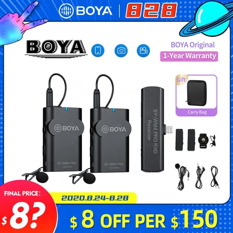 Boya BY WM4 Pro Lavalier беспроводной микрофон с отворотом Студийный для DSLR камер Sony