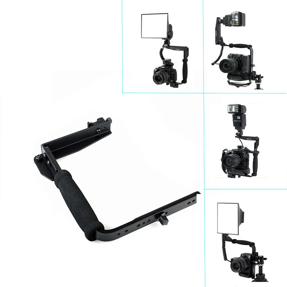 

U-shaped Reversible Rotating Flash Bracket Video Handle Handheld Stabilizer Grip Rotatable for Camera Camcorder Mini DV DSLR SLR