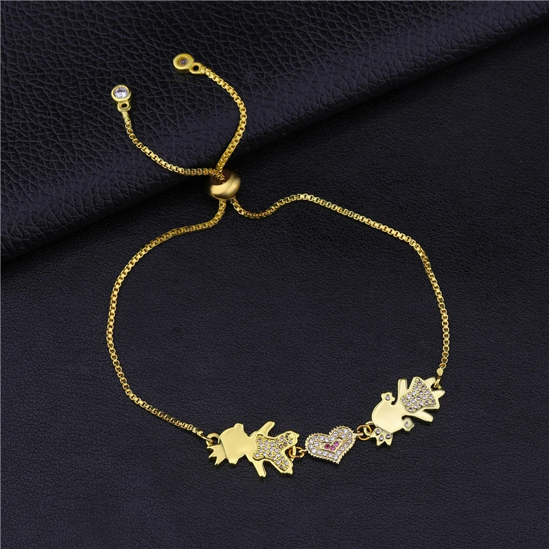 Gold Juya браслет на заказ золото/серебро/Корона из розового золота мальчик девочка мама браслеты для мамы и дочки Регулируемый слайдер цепи браслеты - Окраска металла: Gold