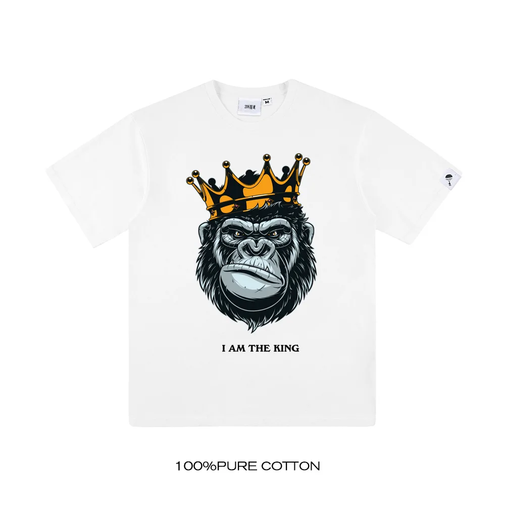 

Casual T-Shirt Men Round Neck Short Sleeve Tops Tees 2021 Summer Women Mens Harajuku King Print T-Shirt Unisex Loose T-Shirt