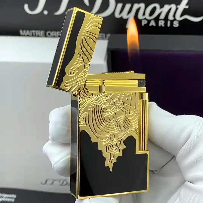 

High Quality Ligne 2 France Dupont Handmade Metal Butane Lighter Engraving Face Chinese Lacquer Ping Sound