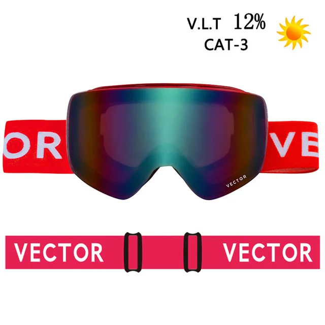 red VECTOR Brand Ski Goggles Men Women Double Lens UV400 Anti-fog Skiing Eyewear Snow Glasses Adult Skiing Snowboard Goggles - Цвет: red